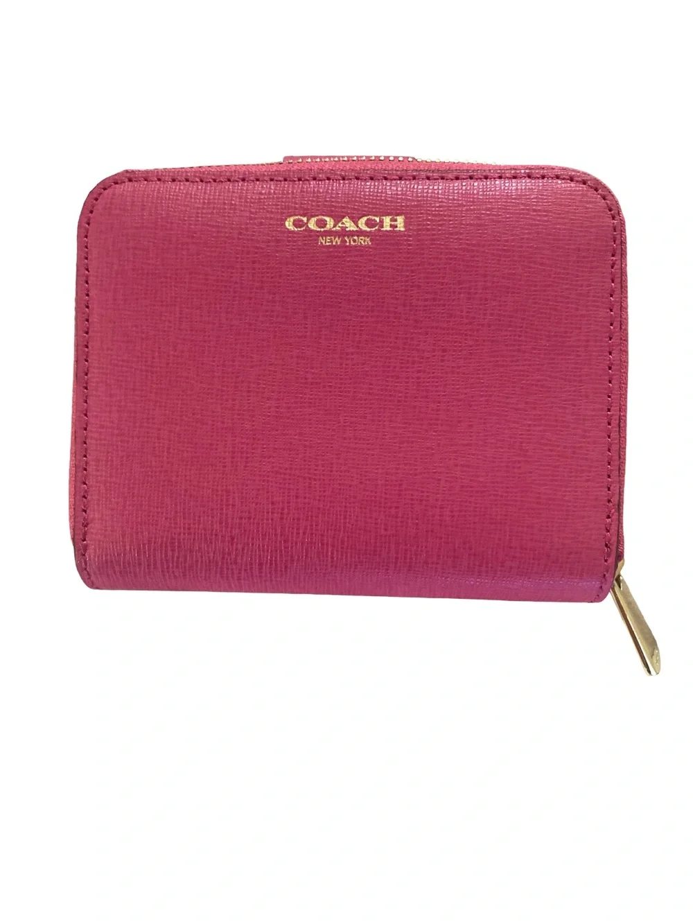 NWOT Coach Saffiano Wallet Bright Pink Fuchsia Leather Billfold Zip-Around Gold